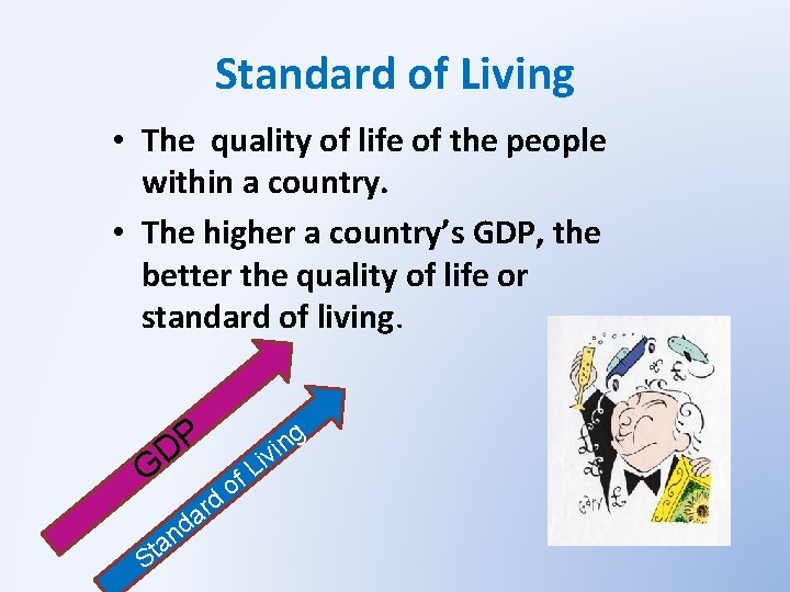 Standard of Living • The quality of life of the people within a country.