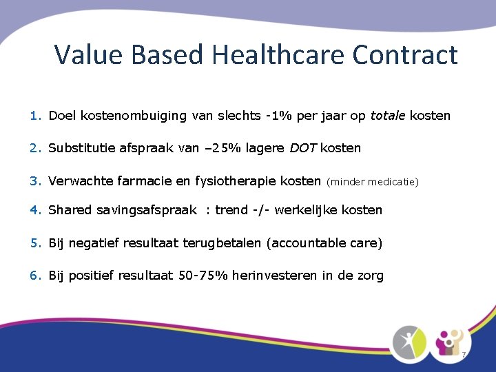 Value Based Healthcare Contract 1. Doel kostenombuiging van slechts -1% per jaar op totale