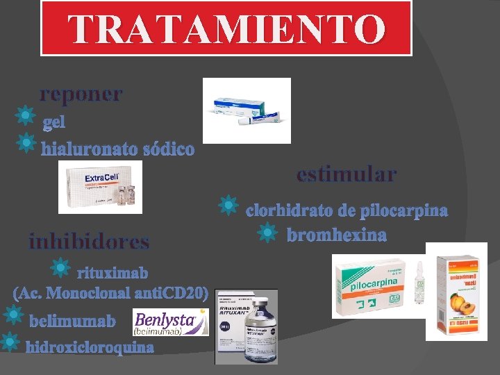 TRATAMIENTO reponer gel hialuronato sódico estimular clorhidrato de pilocarpina inhibidores rituximab (Ac. Monoclonal anti.