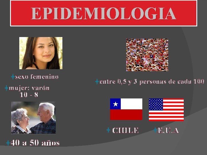 EPIDEMIOLOGIA sexo femenino mujer: varón entre 0, 5 y 3 personas de cada 100