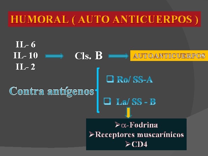 HUMORAL ( AUTO ANTICUERPOS ) IL- 6 IL- 10 IL- 2 Cls. B AUTOANTICUERPOS
