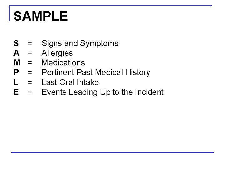 SAMPLE S A M P L E = = = Signs and Symptoms Allergies