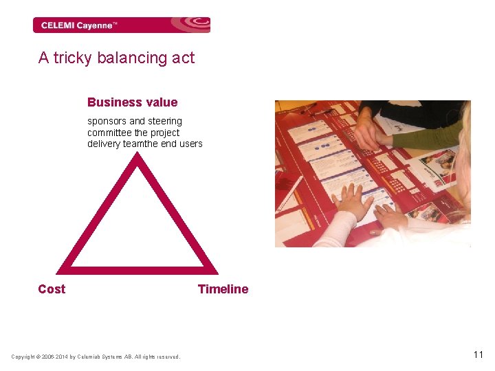 A tricky balancing act Business value sponsors and steering committee the project delivery teamthe