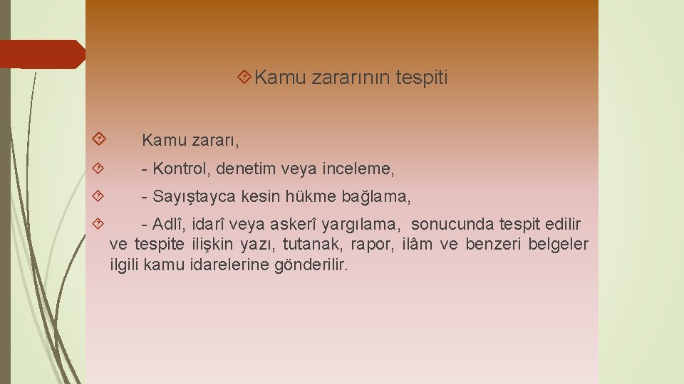  Kamu zararının tespiti Kamu zararı, - Kontrol, denetim veya inceleme, - Sayıştayca kesin