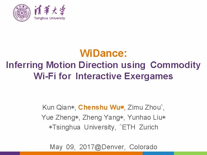 Wi. Dance: Inferring Motion Direction using Commodity Wi-Fi for Interactive Exergames Kun Qian*, Chenshu