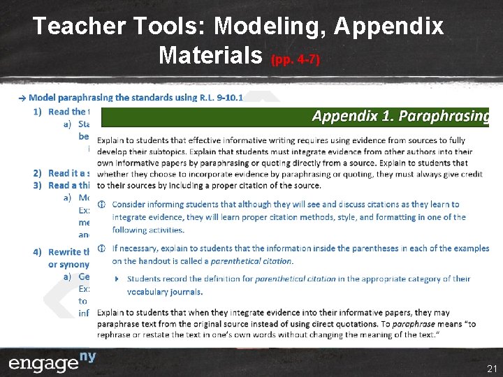 Teacher Tools: Modeling, Appendix Materials (pp. 4 -7) 21 