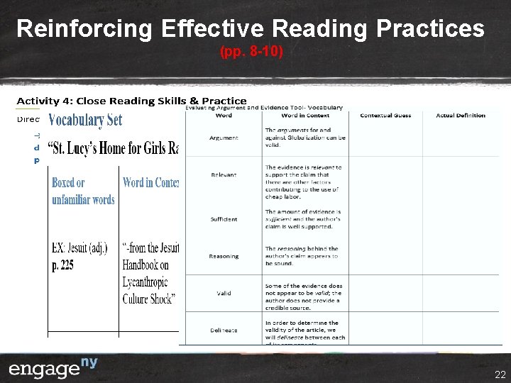 Reinforcing Effective Reading Practices (pp. 8 -10) 22 