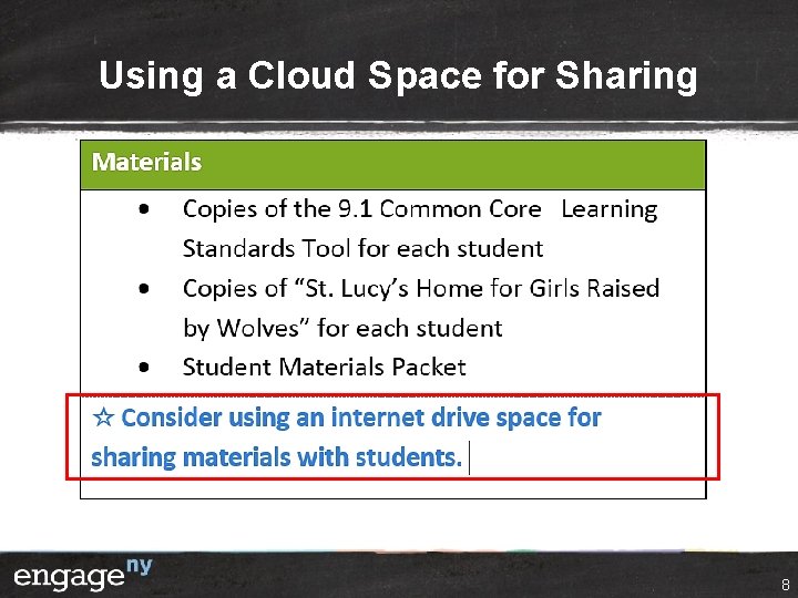 Using a Cloud Space for Sharing 8 