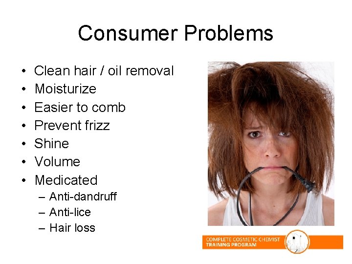Consumer Problems • • Clean hair / oil removal Moisturize Easier to comb Prevent Consumer Problems • • Clean hair / oil removal Moisturize Easier to comb Prevent