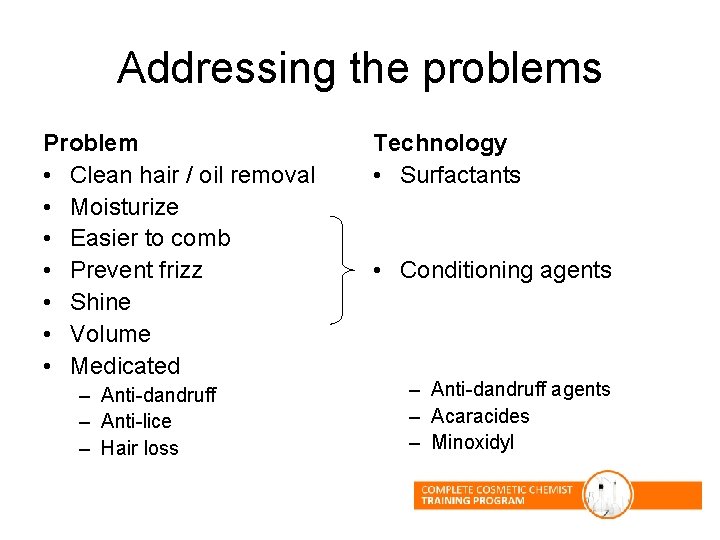 Addressing the problems Problem • Clean hair / oil removal • Moisturize • Easier Addressing the problems Problem • Clean hair / oil removal • Moisturize • Easier