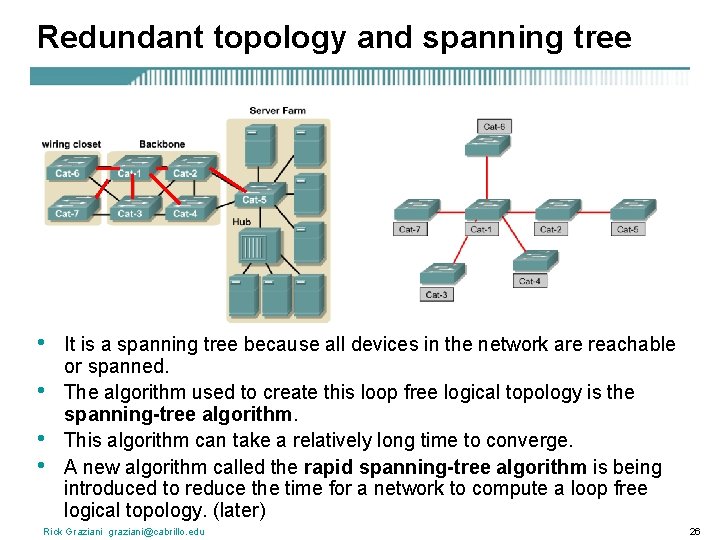 Redundant topology and spanning tree • • It is a spanning tree because all