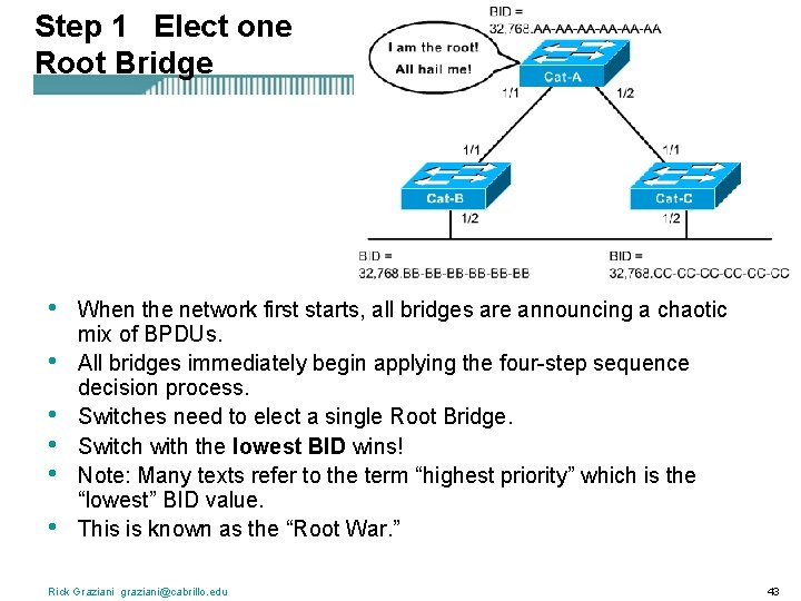 Step 1 Elect one Root Bridge • • • When the network first starts,