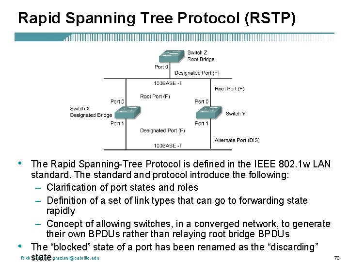 Rapid Spanning Tree Protocol (RSTP) • The Rapid Spanning-Tree Protocol is defined in the