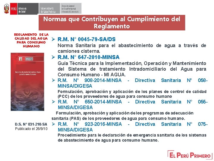 Normas que Contribuyen al Cumplimiento del Reglamento REGLAMENTO DE LA CALIDAD DEL AGUA PARA Normas que Contribuyen al Cumplimiento del Reglamento REGLAMENTO DE LA CALIDAD DEL AGUA PARA