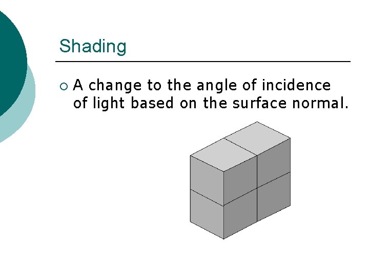 Shading ¡ A change to the angle of incidence of light based on the