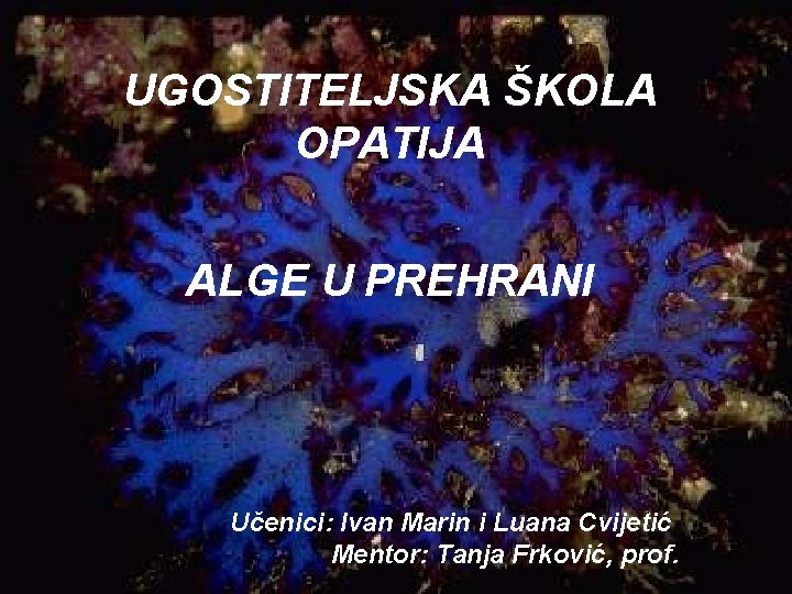 UGOSTITELJSKA ŠKOLA OPATIJA ALGE U PREHRANI Učenici: Ivan Marin i Luana Cvijetić Mentor: Tanja