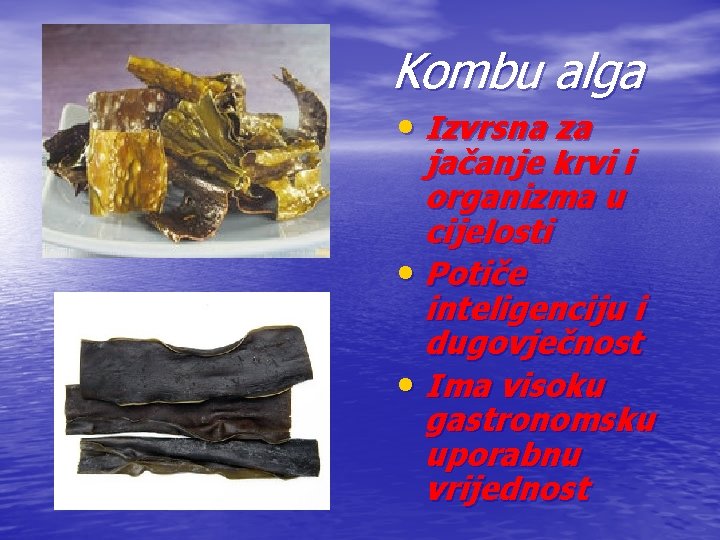 Kombu alga • Izvrsna za jačanje krvi i organizma u cijelosti • Potiče inteligenciju