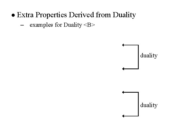 l Extra Properties Derived from Duality – examples for Duality <B> duality 