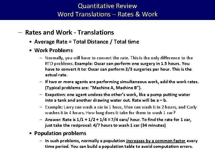 Quantitative Review Word Translations – Rates & Work – Rates and Work - Translations