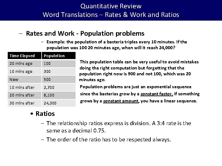 Quantitative Review Word Translations – Rates & Work and Ratios – Rates and Work