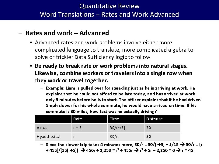Quantitative Review Word Translations – Rates and Work Advanced – Rates and work –