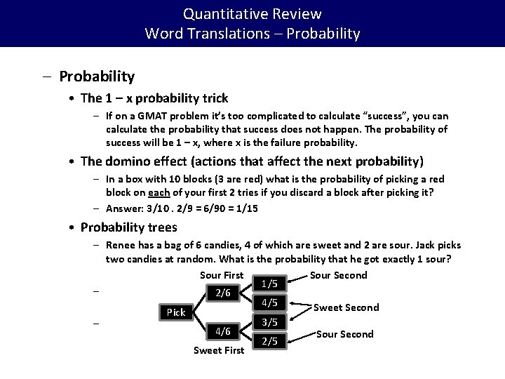 Quantitative Review Word Translations – Probability • The 1 – x probability trick –