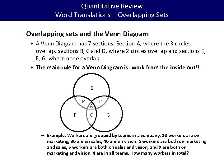 Quantitative Review Word Translations – Overlapping Sets – Overlapping sets and the Venn Diagram