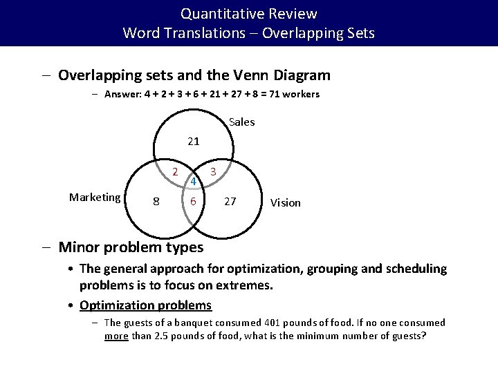 Quantitative Review Word Translations – Overlapping Sets – Overlapping sets and the Venn Diagram