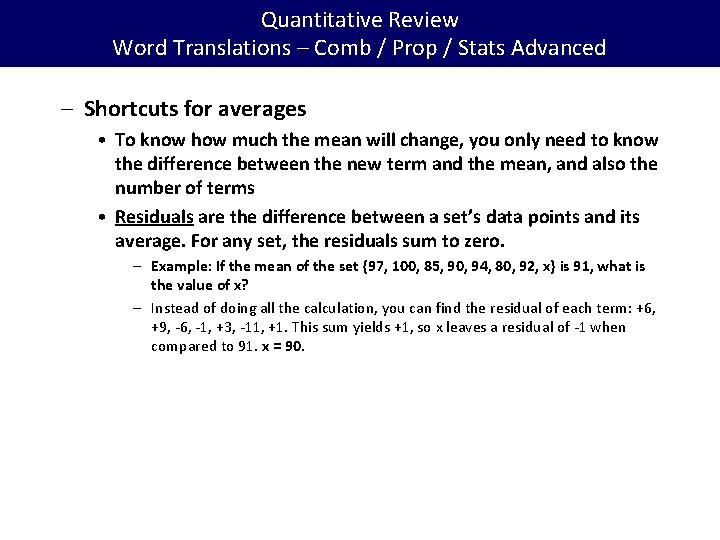 Quantitative Review Word Translations – Comb / Prop / Stats Advanced – Shortcuts for