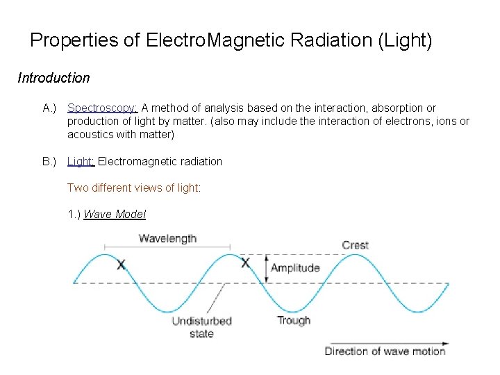 Properties of Electro. Magnetic Radiation (Light) Introduction A. ) Spectroscopy: A method of analysis