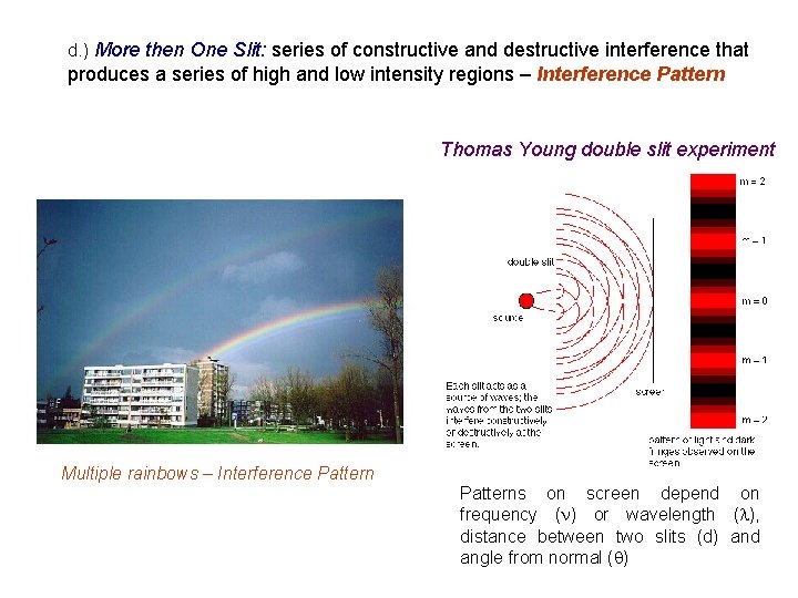 d. ) More then One Slit: series of constructive and destructive interference that produces