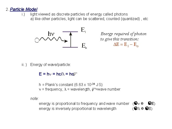 2. Particle Model i. ) light viewed as discrete particles of energy called photons