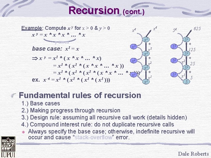 Recursion (cont. ) Example: Compute x y for x > 0 & y >