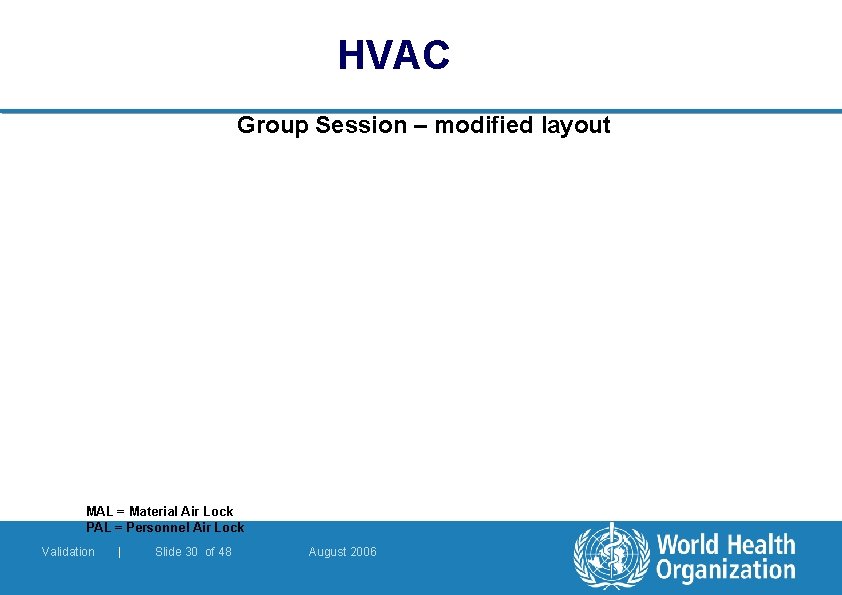 HVAC Group Session – modified layout MAL = Material Air Lock PAL = Personnel