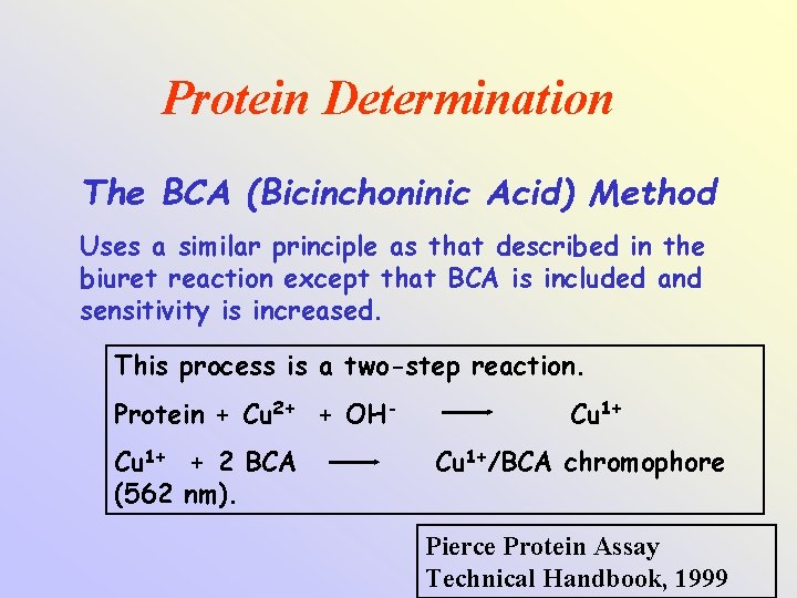 Protein Determination The BCA (Bicinchoninic Acid) Method Uses a similar principle as that described