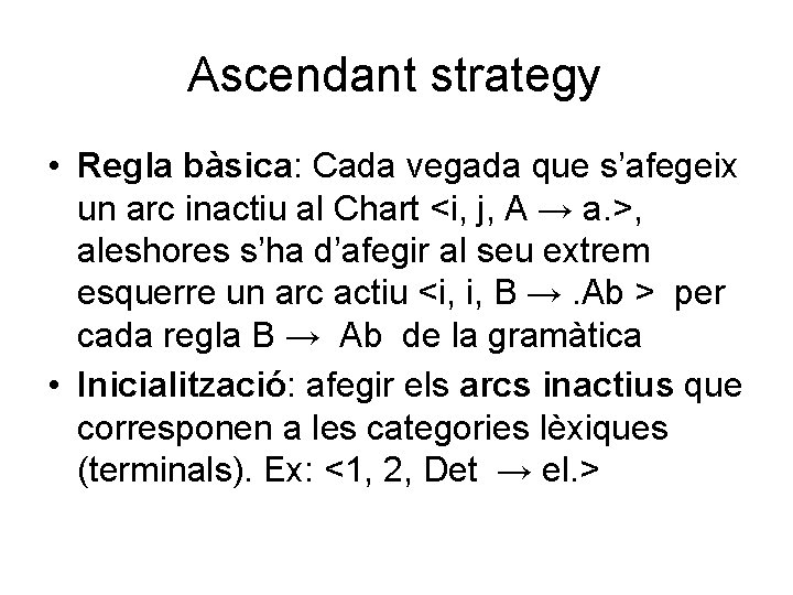 Ascendant strategy • Regla bàsica: Cada vegada que s’afegeix un arc inactiu al Chart