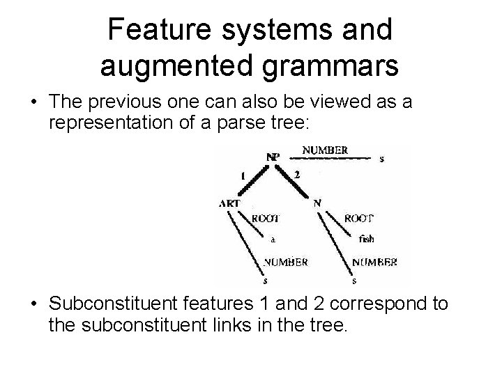 Feature systems and augmented grammars • The previous one can also be viewed as