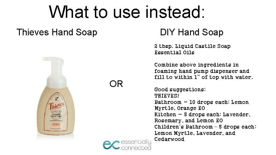 What to use instead: DIY Hand Soap Thieves Hand Soap 2 tbsp. Liquid Castile
