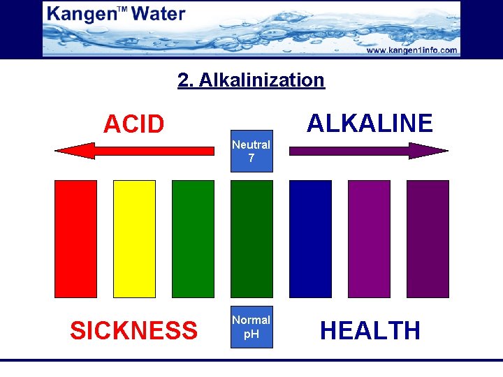 2. Alkalinization ALKALINE ACID Neutral 7 SICKNESS Normal p. H HEALTH 