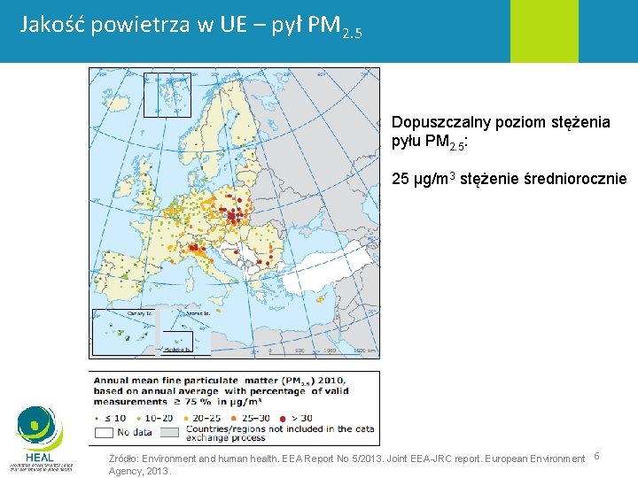 Jakość powietrza w UE – pył PM 2. 5 Dopuszczalny poziom stężenia pyłu PM