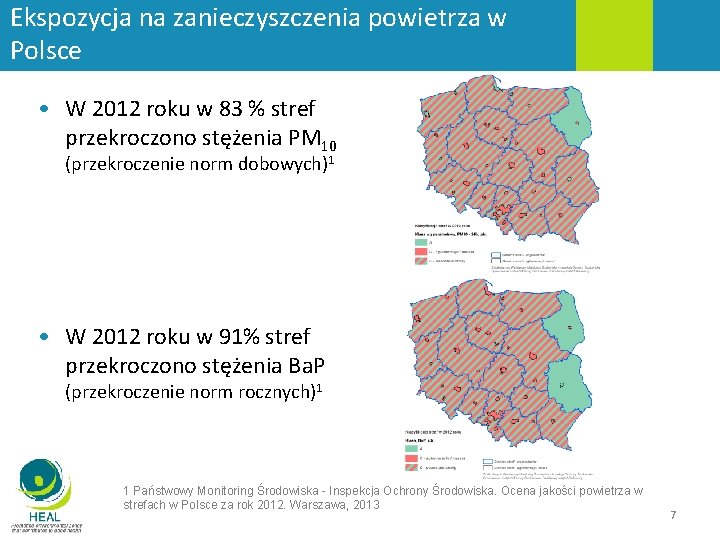 Ekspozycja na zanieczyszczenia powietrza w Polsce • W 2012 roku w 83 % stref