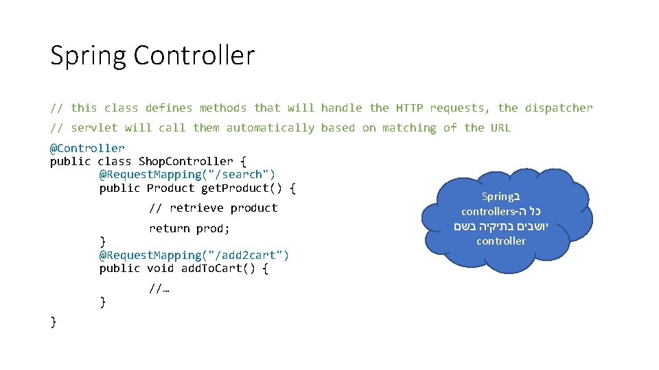 Spring Controller // this class defines methods that will handle the HTTP requests, the