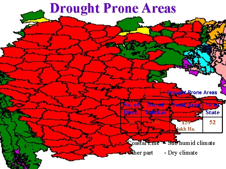 Drought Prone Areas No. of Total Area % to Dists. Talukas State 25 148