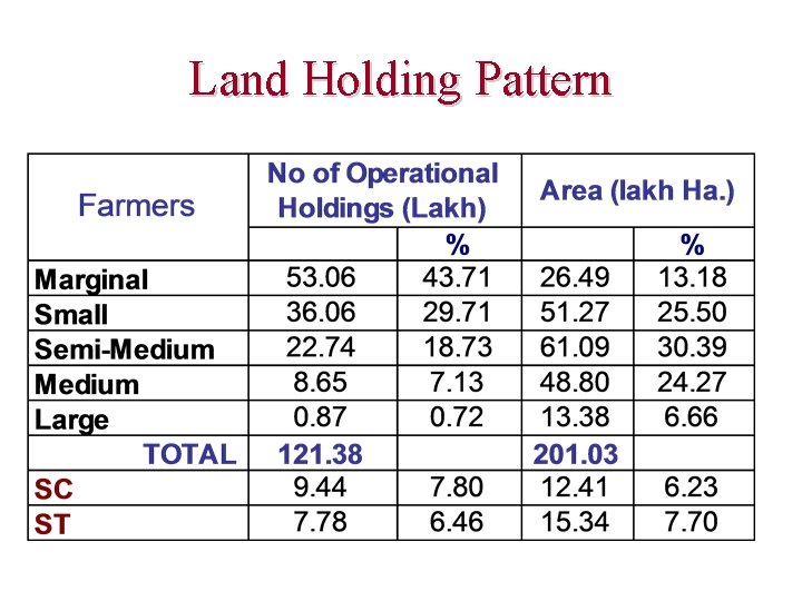 Land Holding Pattern 