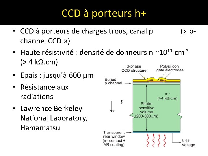 CCD à porteurs h+ • CCD à porteurs de charges trous, canal p (