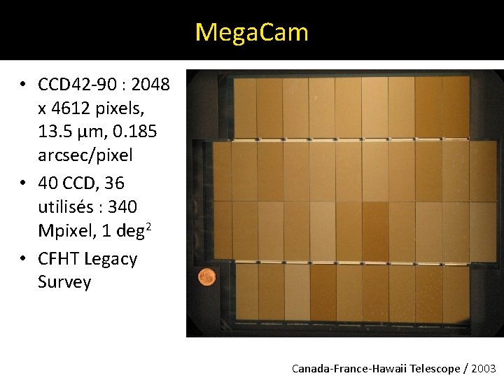 Mega. Cam • CCD 42 -90 : 2048 x 4612 pixels, 13. 5 µm,
