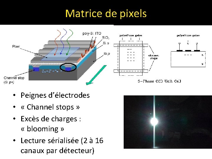 Matrice de pixels • Peignes d’électrodes • « Channel stops » • Excès de