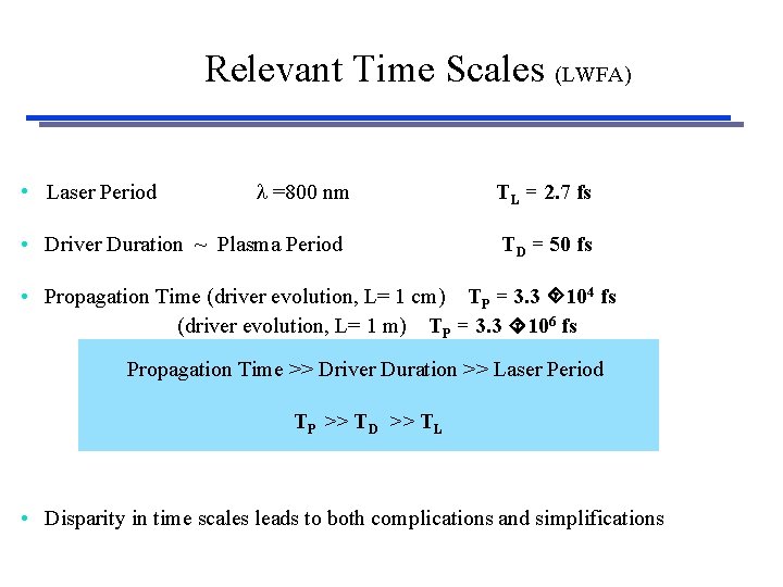 Relevant Time Scales (LWFA) • Laser Period =800 nm • Driver Duration ~ Plasma