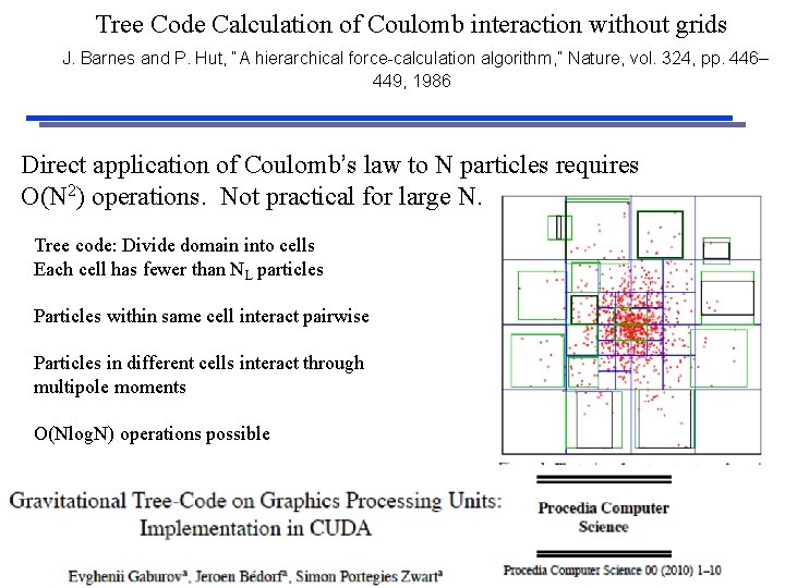 Tree Code Calculation of Coulomb interaction without grids J. Barnes and P. Hut, “A