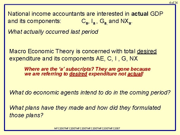 4 of 56 National income accountants are interested in actual GDP and its components: